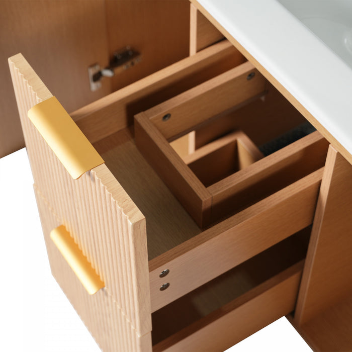 Aiden 36-Inch Wall-Mounted Bathroom Vanity with Soft-Close Storage and Ceramic Sink,Wood