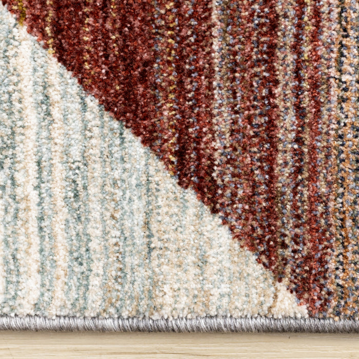 Olivia Distressed Geometric Red White Grey Area Rug - 5'3\" x 7'10\"