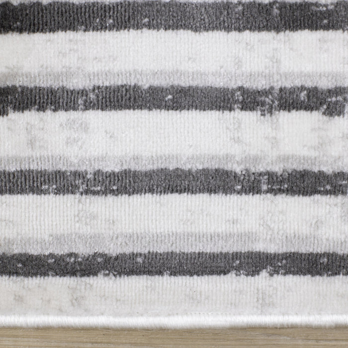 Washable Multi-Coloured Basketweave Lines Area Rug - 5'3\" x 7'7\"