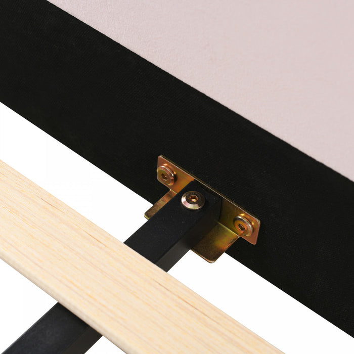 Lily Velvet Upholstered Grounded Bed with Desk and Stool,Full Size,Pink Full Bed