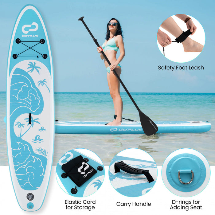Goplus Large Inflatable Sup Board, Portable Paddle Board With 5d Rings Stand Up Paddle Board For Youth & Adult Turquoise
