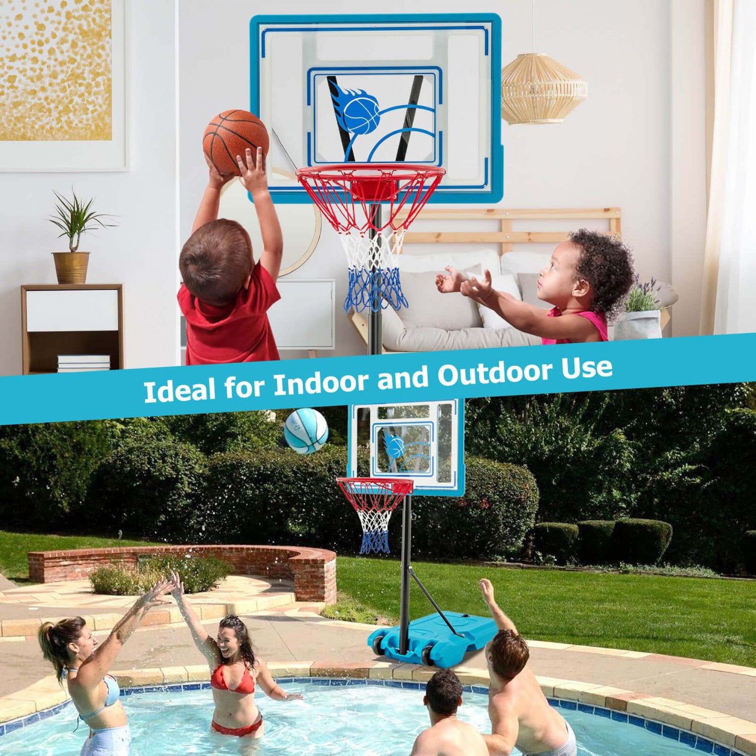 Costway Pool Basketball Hoop 3.8-4.4 Ft Adjustable Poolside