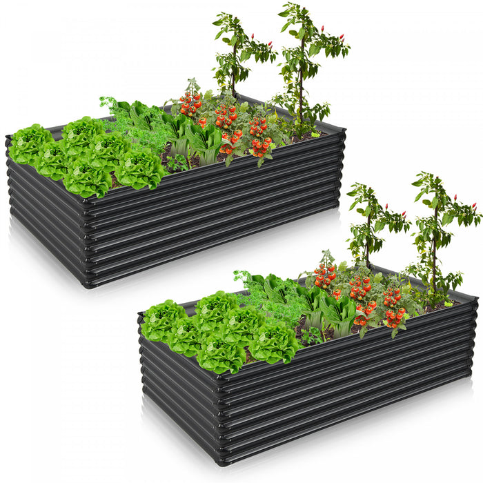 Costway 2 Pcs Galvanized Raised Garden Bed Outdoor Planter Box Firewood Rack Log Holder