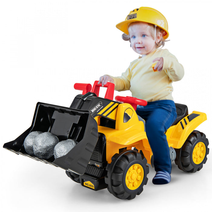 Costway Kids Ride On Excavator With Realistic Sound Effects Big Bucket 3 Toy Stones Helmet