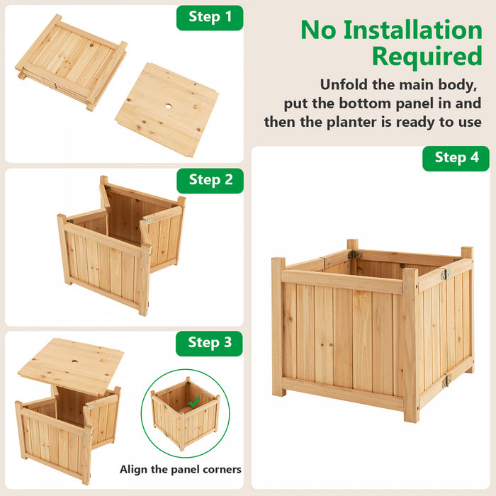 Costway 15\" Wooden Planter Box Elevated Outdoor Folding Planter With Removable Bottom