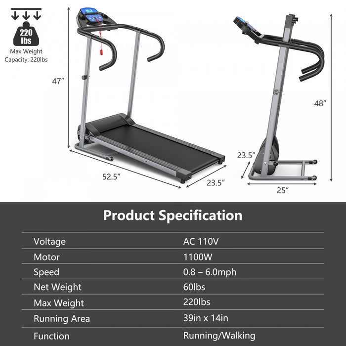 Costway 1100w Folding Electric Treadmill Support Motorized Power Running Machine