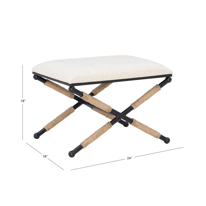Ashburn Campaign Linen-Look Fabric Ottoman - Black