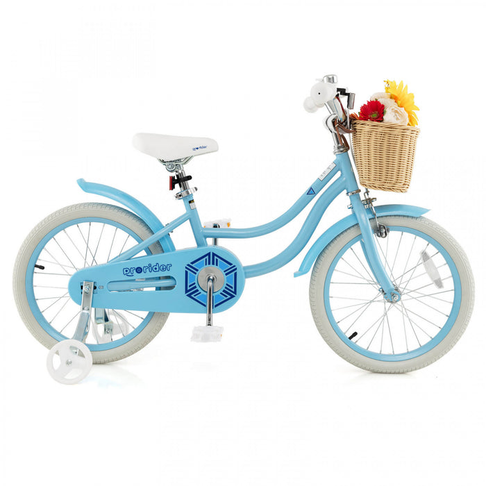 Costway 18\" Kid's Bike With Training Wheels Adjustable Handlebar Seat Handbrake Blue