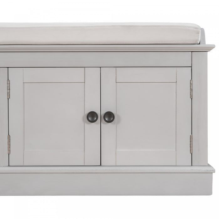Daniel Solid Wood Storage Bench With 4-door Shoe Cabinet With Adjustable Shelves - Grey Wash