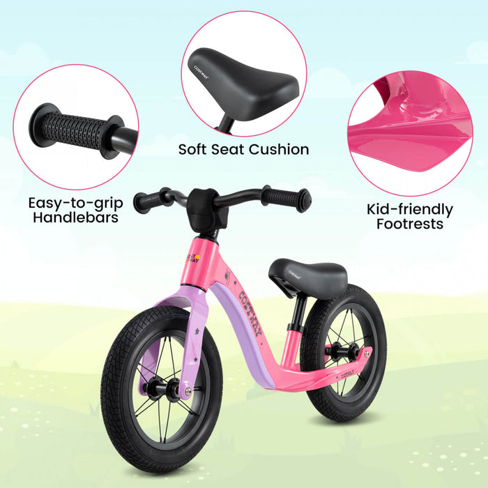 Costway 12 Inch Magnesium Toddler Balance Bike No Pedal Training Toddler Balance Bike Pink