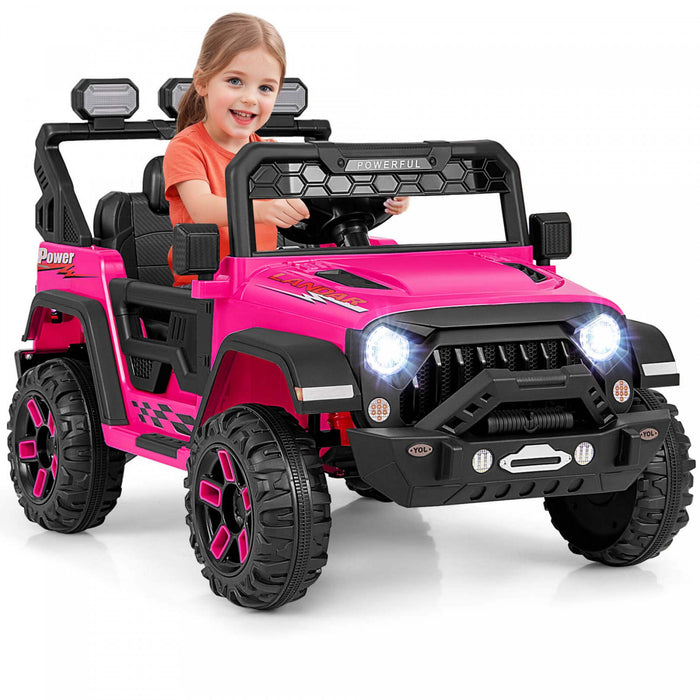 Costway 12v Kids Ride On Truck With 2*12v Motors Spring Suspension & Remote Control Pink