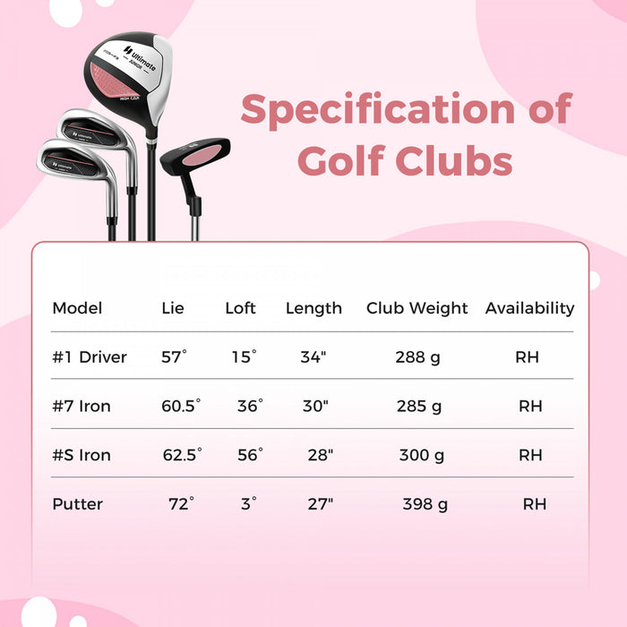 Ultimate Kids Golf Practice Set Junior Complete Golf Club Set For Kids Age 8-10 Years Old Pink