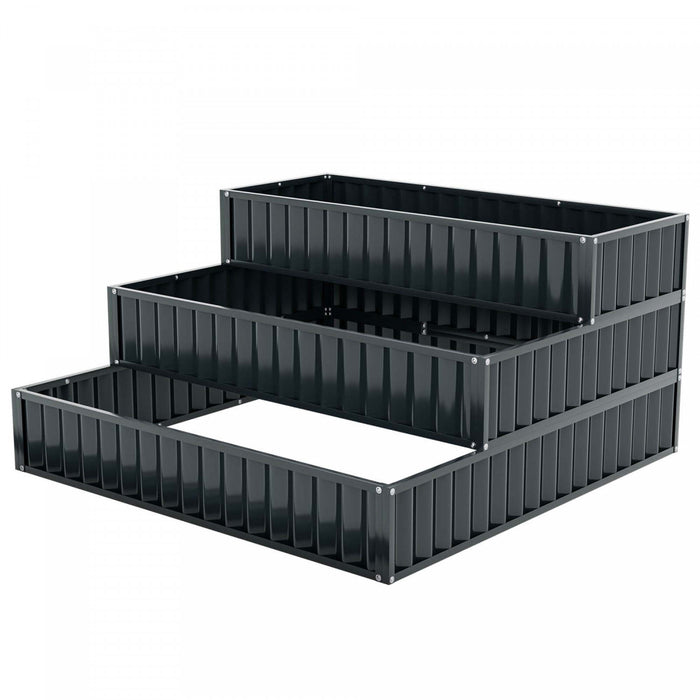 Costway 1 Pcs 3-tier Raised Garden Bed,47\" X 47\" X 24\" Metal Outdoor Elevated Planter Box Black