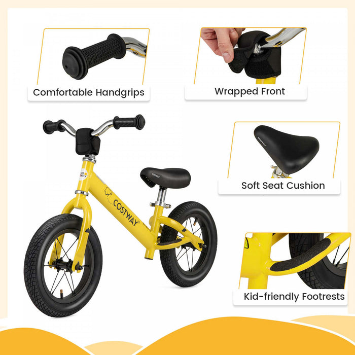 Costway 12 Inch Toddler Balance Bike No Pedal Training Bicycle With Inflatable Rubber Tires Yellow