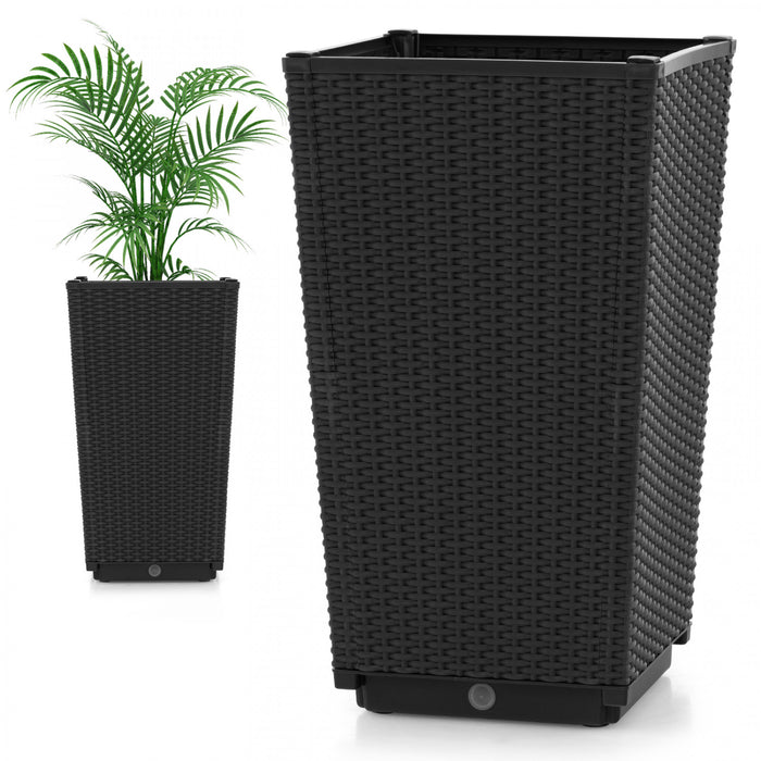 Costway 2pcs Outdoor Wicker Flower Pot 22.5\"tall Planters With Drainage Hole Black