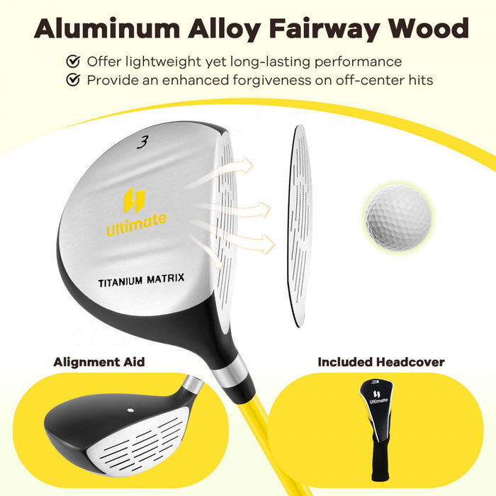 Ultimate Junior Golf Club Set For Children Includes 165cc #3 Fairway Wood & #7 Iron Yellow