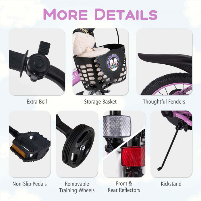 Costway 18\" Kid's Bike For 4-8 With Height-adjustable Handlebar & Saddle Handbrake Purple