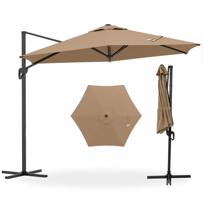 Costway 9 FT Cantilever Patio Umbrella Offset Hanging Umbrella with Vented Top for Poolside Brown