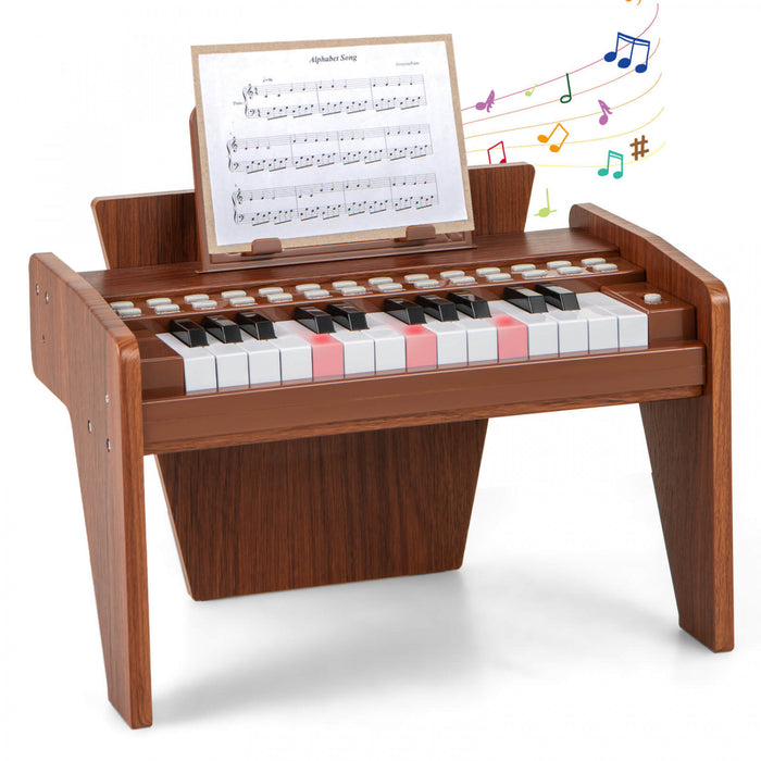 Costway 25 Keys Digital Piano with Music Stand,Teaching Mode,Lighted Keys, Adjustable Speed Brown