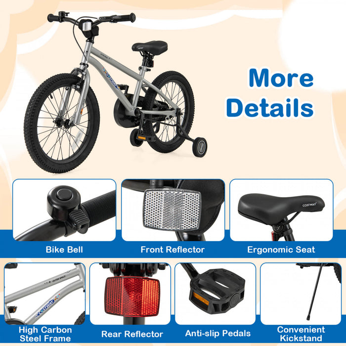 Costway 18-inch Kid's Bike For 4-8 Years Old With Adjustable Saddle & Anti-slip Handlebar Silver