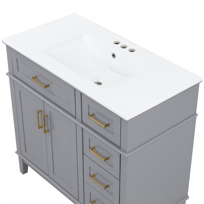 Ethan Solid Wood Bathroom Vanity with Ceramic Sink and Smart Storage, Grey
