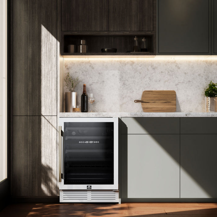 Forno Bacchino 24\" Wine Cooler, White,51 Bottle Capacity, Built-In or Freestanding-FWCDR6634-24WHT