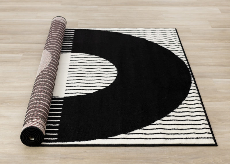 Florence Black White Stripes and Hollow Circle Modern Design, 2'7\" x 4'11\" Indoor Area Rug