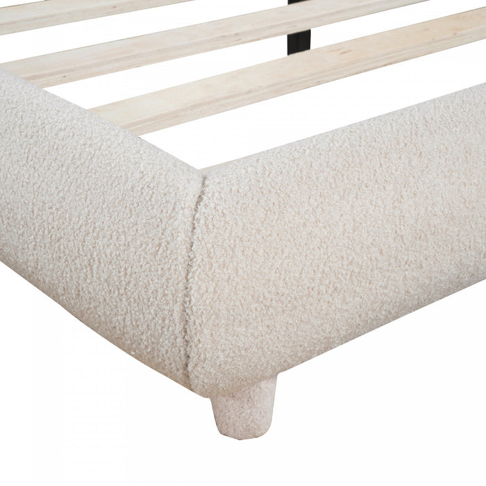 Sophie Teddy Fleece Upholstered Platform Bed with Soft Fabric and Sturdy Frame,Queen Size,Beige Queen Bed