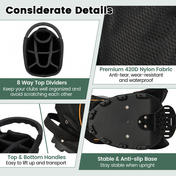 Costway 9\" Golf Stand Bag Club 8 Way Divider Carry Organizer Pockets Storage Black New