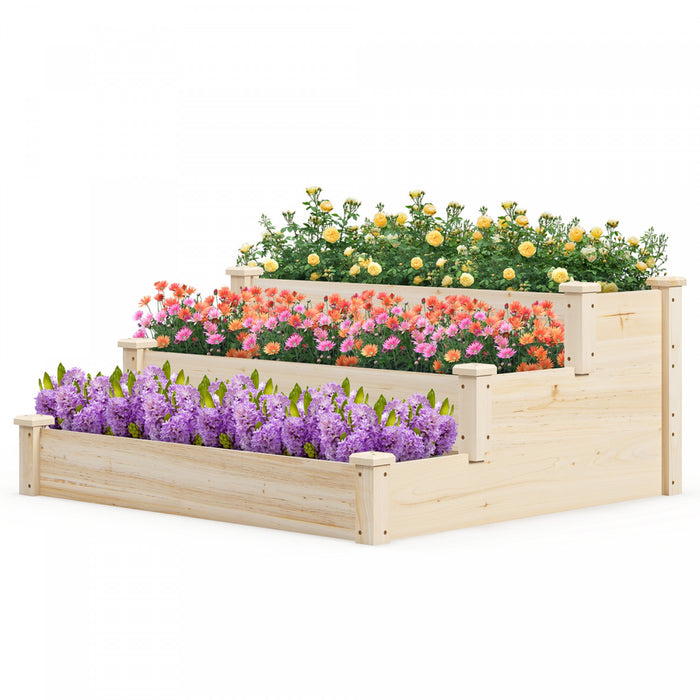Costway 3-tier Wooden Raised Garden Bed With Open-ended Base Growing Planter For Backyard