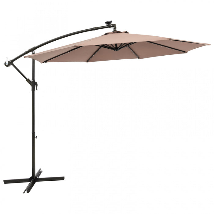 Costway 10 Ft Patio Solar LED Offset Umbrella 40 Lights Crank Cross Base Tan