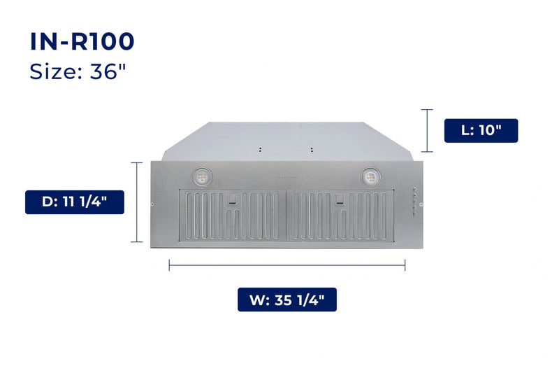 36 Inch Insert Convertible Range Hood (11.25 in. Deep) with Stainless Steel Filter