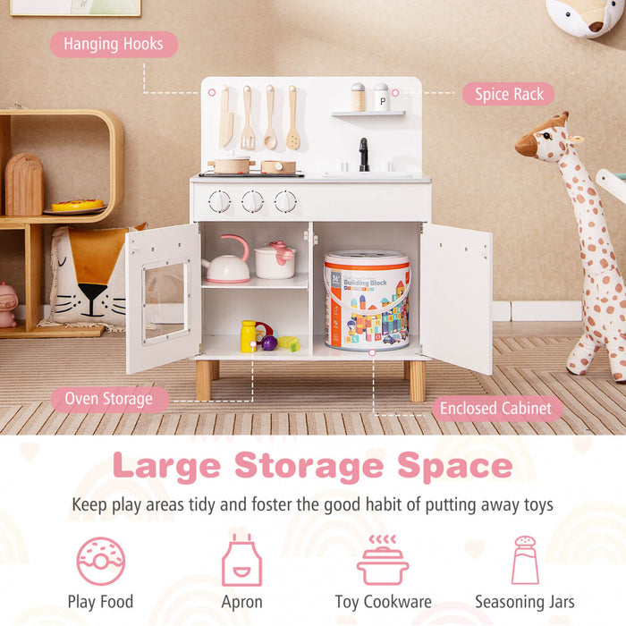 Costway Kids Kitchen Playset With Light Up Stove & Cooking Sounds Oven Sink Faucet White