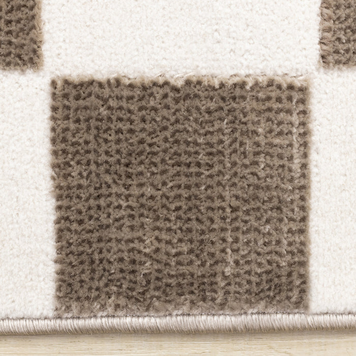 Leopold Checkered Brown White Geometric Area Rug - 5'3\" x 7'7\"