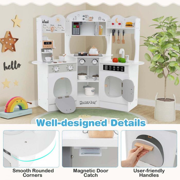 Honeyjoy Corner Kitchen Playset With Coffee Machine Oven Microwave Washing Machine White