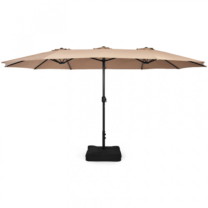 Costway 15FT Double-Sided Twin Patio Umbrella Outdoor Market with Crank & Base Brown