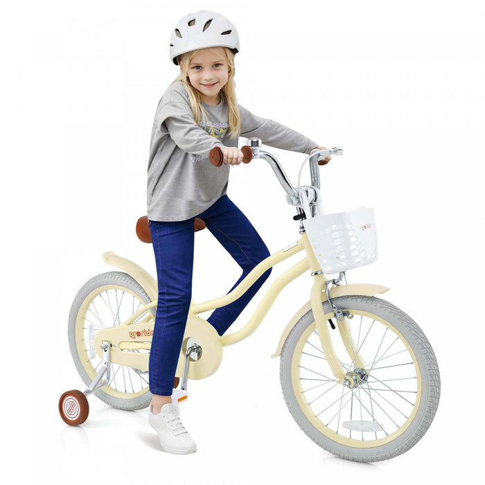 Prorider 18\" Kids Bike Toddler Bicycle With Training Wheel Kickstand For 4-8 Years Beige