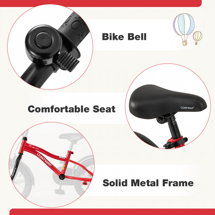 Costway 14\" Kids Bike For 3-5 Years Old Boys & Girls With Adjustable Seat Handbrake Reflectors Red