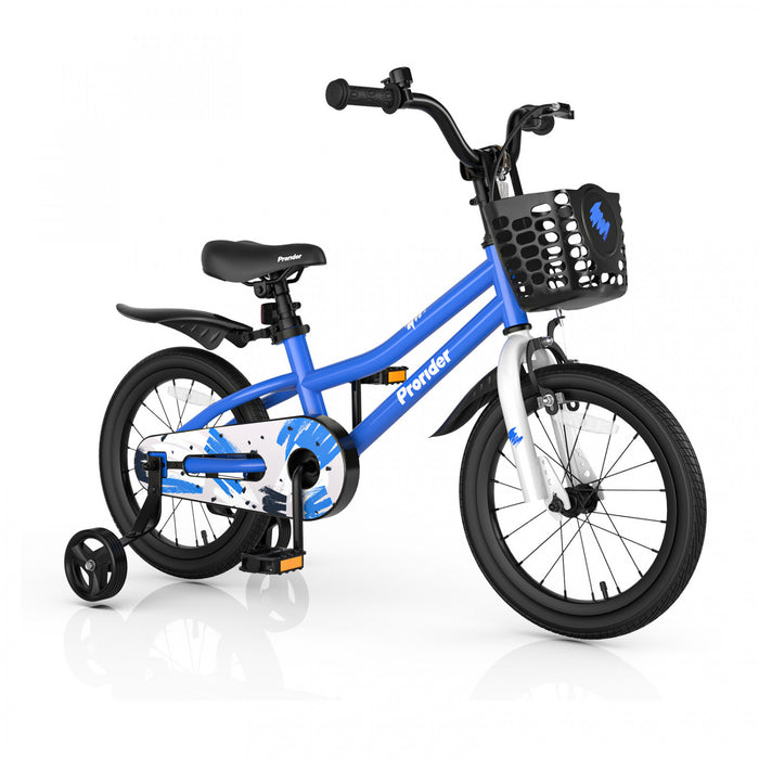 Costway 16\" Kid's Bike With Removable Training Wheels & Basket For 4-7 Years Old Blue
