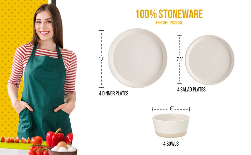 H2K 12-Piece Dinnerware Set for 4