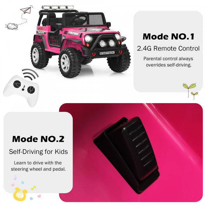 Costway 12v Kids Ride On Truck Remote Control Electric Car W/lights&music Pink