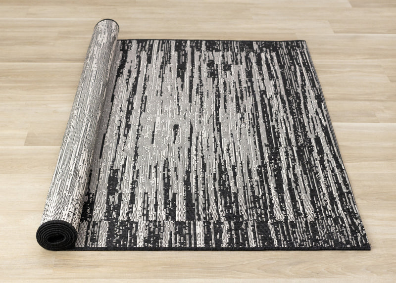 Jackson Black Grey Distressed Outdoor Rug, 5'3\" x 7'7\" Outdoor Area Rug