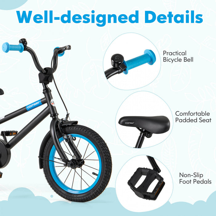 Costway 14\" Kids Bike With Adjustable Saddle Handlebar Removable Training Wheels Handbrake Black