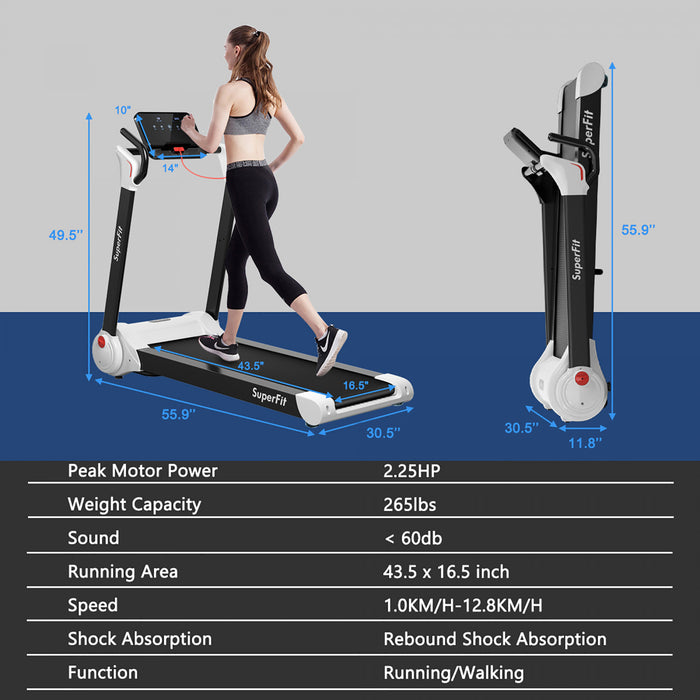 Superfit 2.25hp Folding Electric Motorized Treadmill W/ Speaker