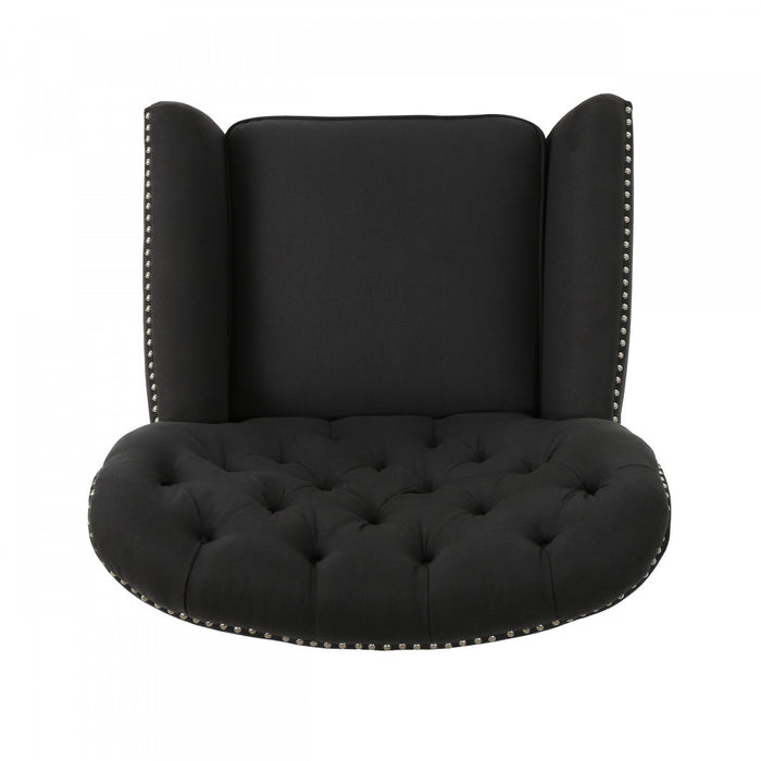Lily Linen-look Fabric Push Back Recliner Chair With Rivet Accents,antique Dark Grey Accent Chair
