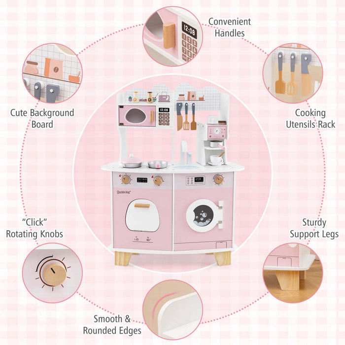 Costway Wooden Kids Kitchen Playset Pretend Play Kitchen With Coffee Maker & Microwave