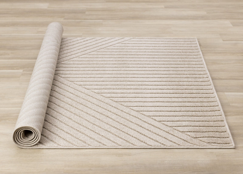 Oslo Beige Angled Striped Design Rug, 5'3\" x 7'7\" Indoor Area Rug