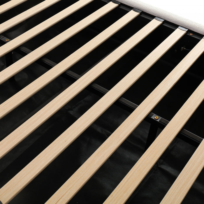 Laurel Ottoman Hydraulic Lift Storage Platform Bed with Boucle Upholstered and Hidden Under-White 