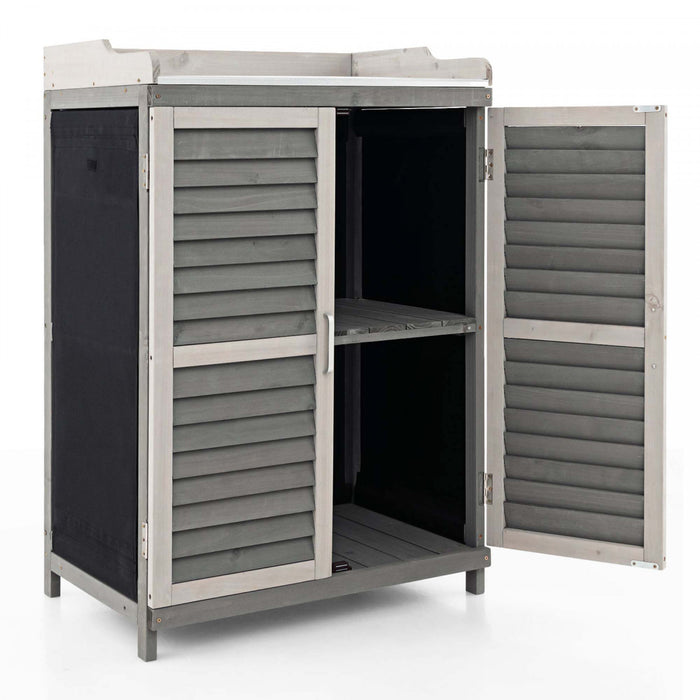 Costway Outdoor Potting Bench Table, Garden Storage Cabinet With Metal Tabletop