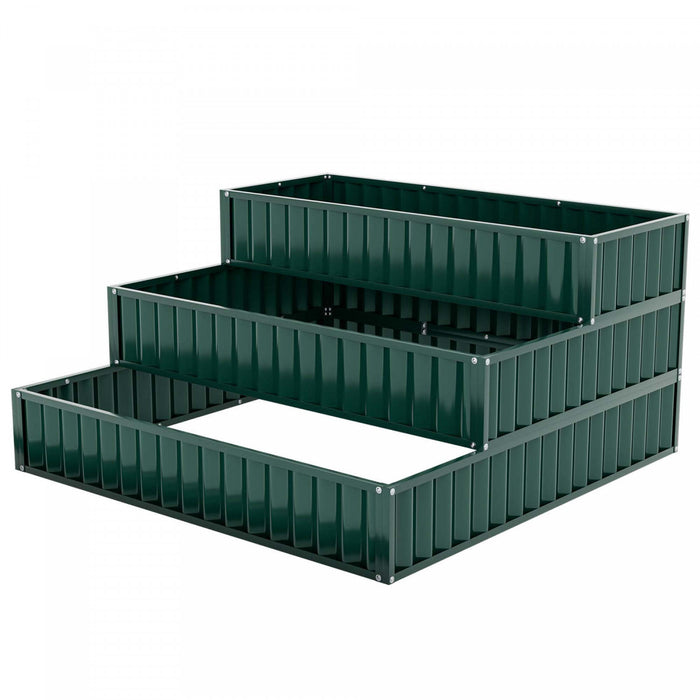 Costway 2 Pcs 3-tier Raised Garden Bed,47\" X 47\" X 24\" Metal Outdoor Elevated Planter Box Green